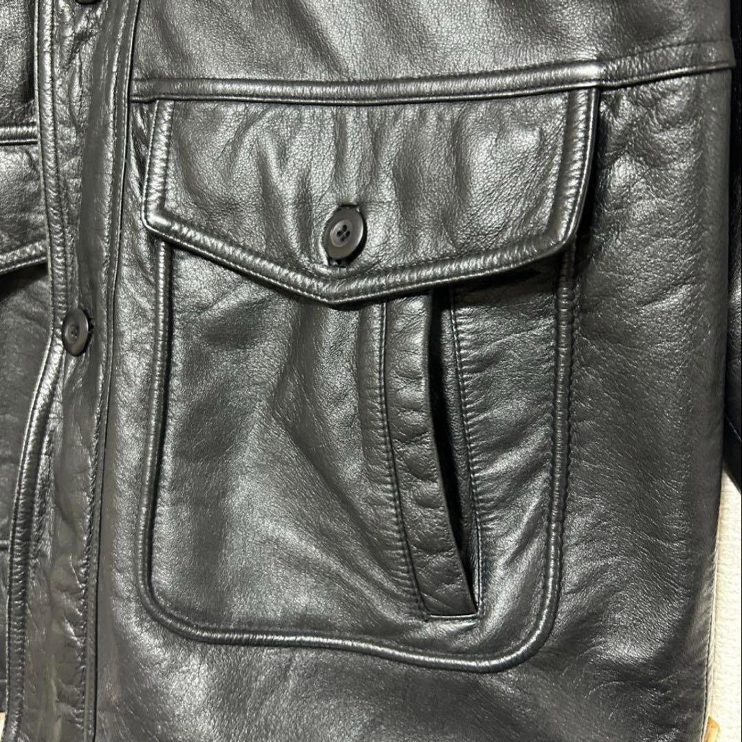 【美品】牛革 レザー カーコート 中綿 キルティング 黒 本革 ヴィンテージ L