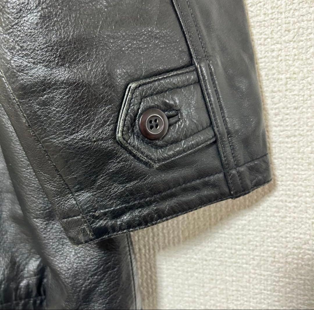 【美品】牛革 レザー カーコート 中綿 キルティング 黒 本革 ヴィンテージ L