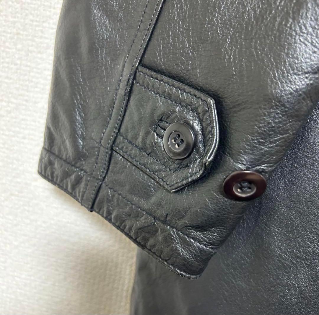 【美品】牛革 レザー カーコート 中綿 キルティング 黒 本革 ヴィンテージ L