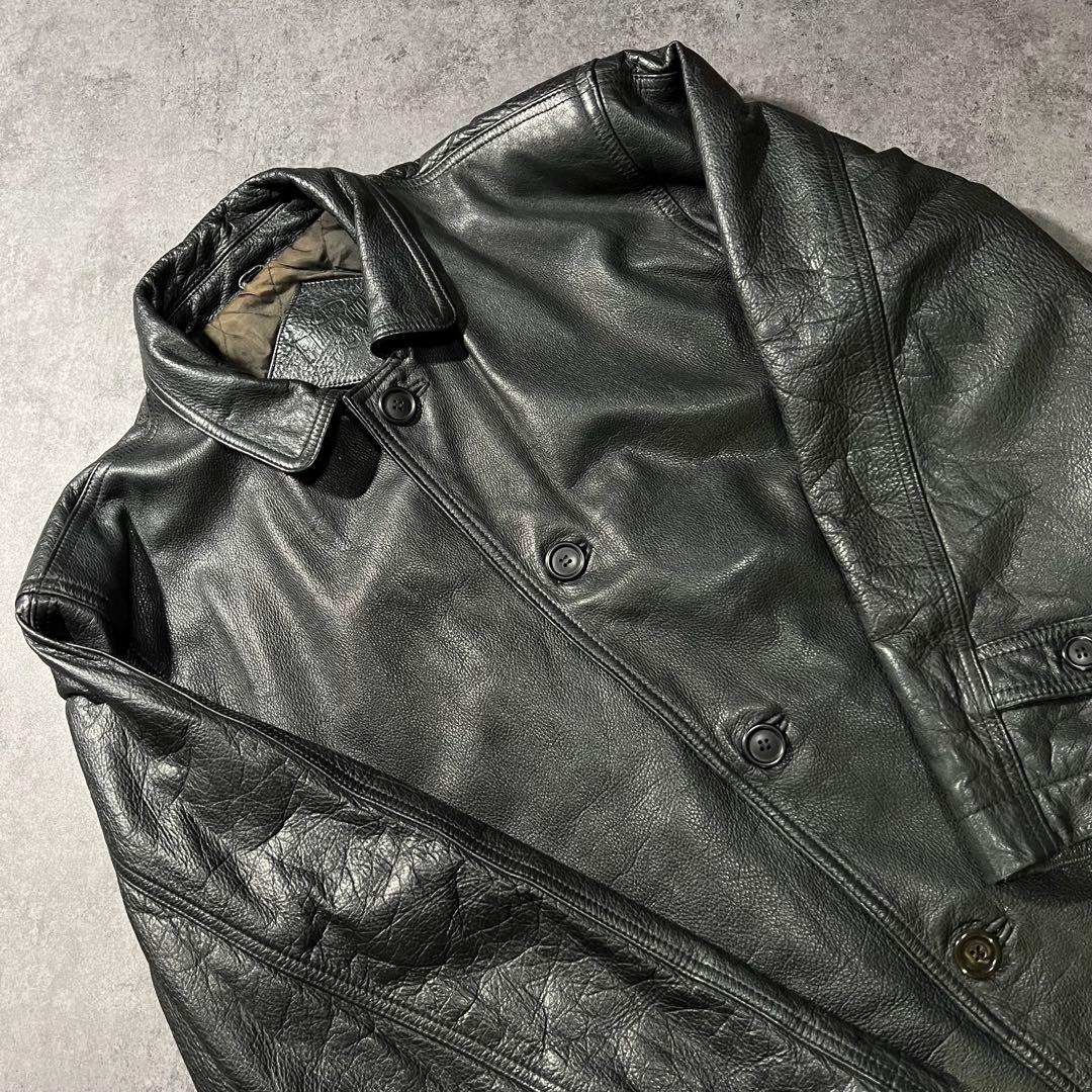 【即日発送・国内古着】ビンテージ　ハーフコート　カーコート　牛革　本革　黒　M