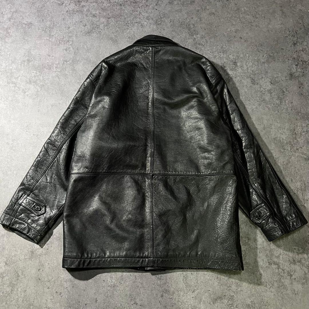【即日発送・国内古着】ビンテージ　ハーフコート　カーコート　牛革　本革　黒　M