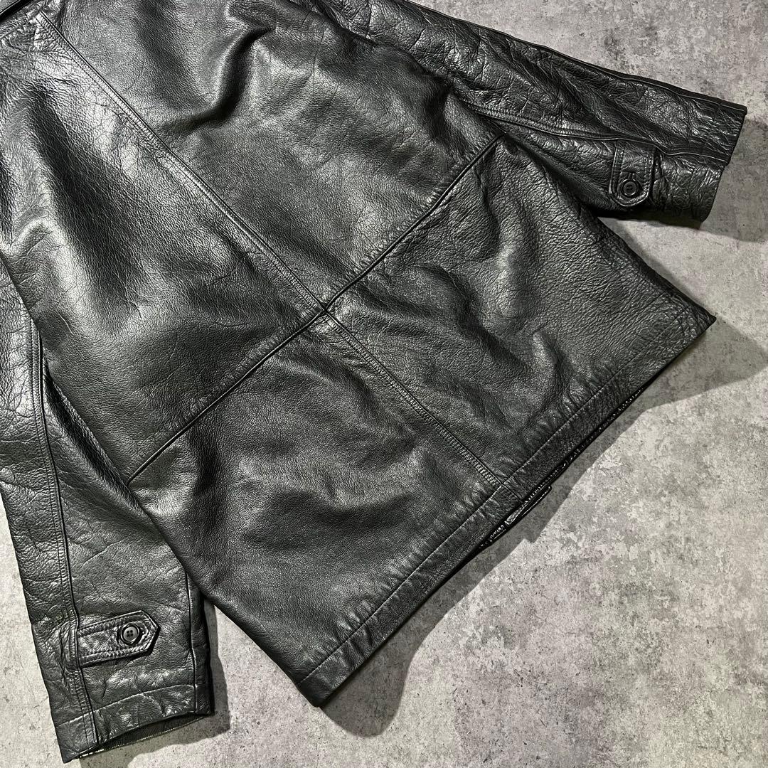 【即日発送・国内古着】ビンテージ　ハーフコート　カーコート　牛革　本革　黒　M