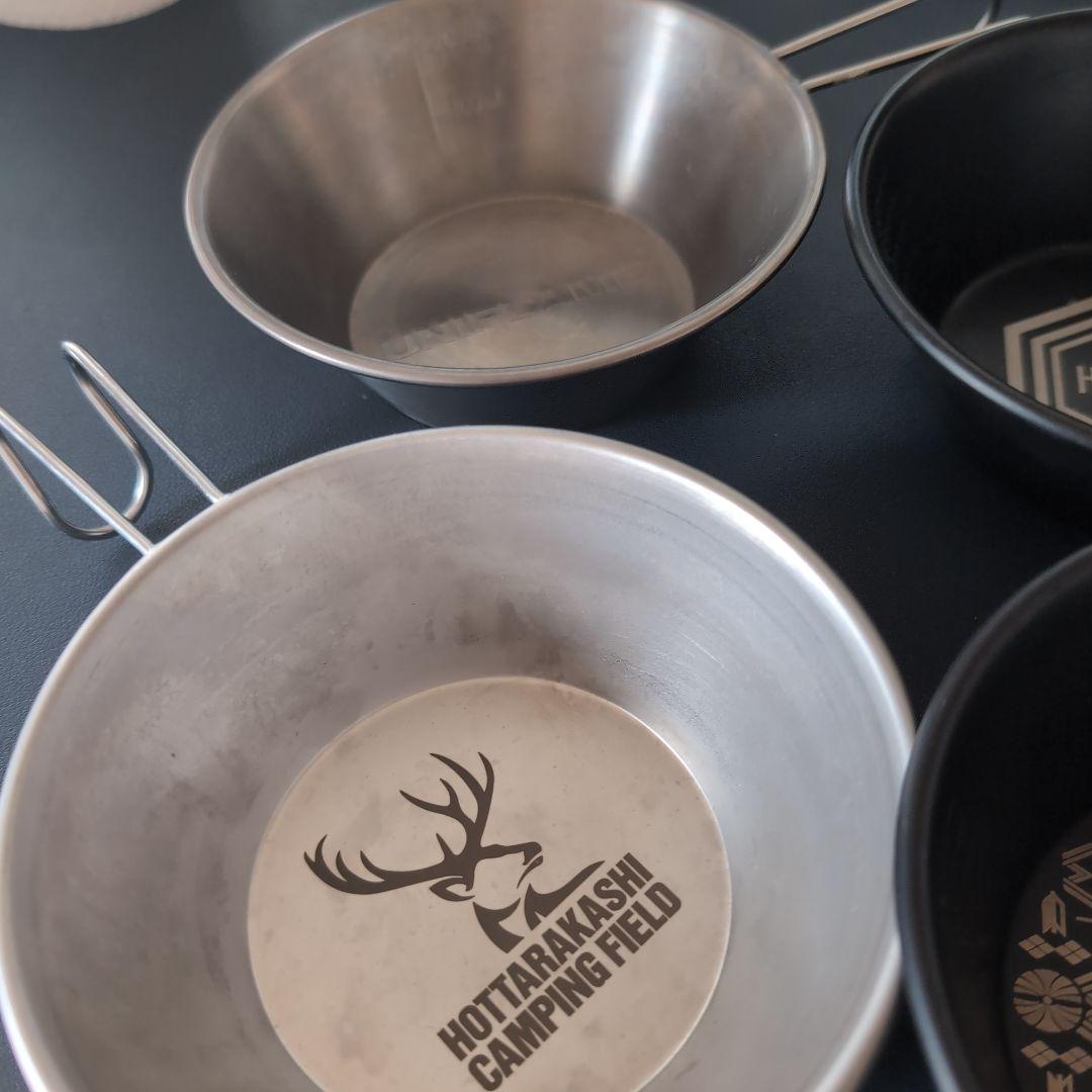 シェラカップ 4個、スノーピークコップ、OPINELナイフNo.10