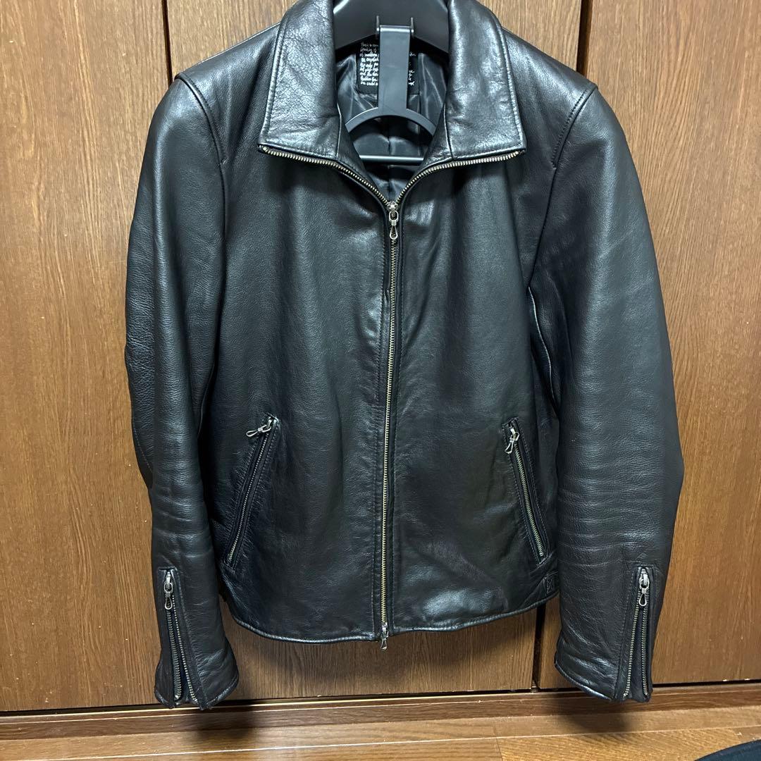 ナノユニバース　レザーシングルライダースジャケット　ブラック