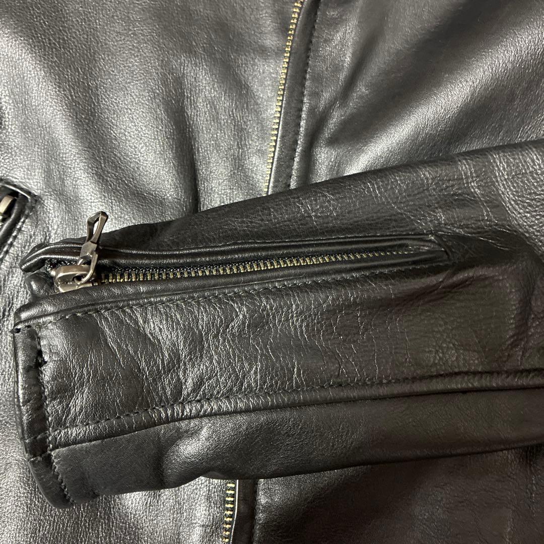 ナノユニバース　レザーシングルライダースジャケット　ブラック