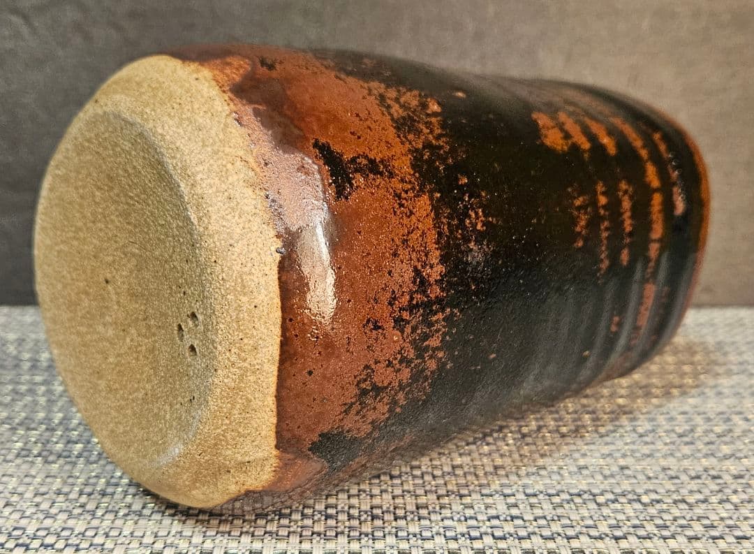 唐津焼　12代 中里太郎右衛門　天目釉　花入　花生け　オブジェ　共箱　茶道具