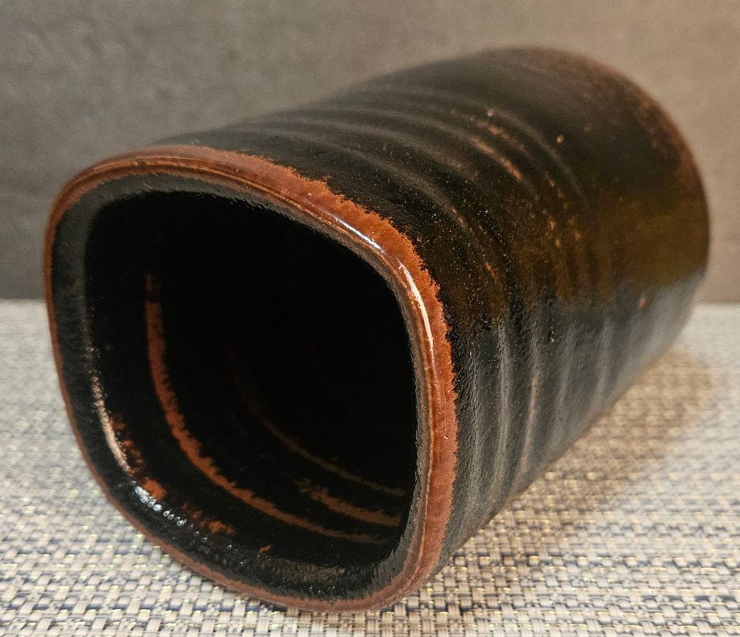 唐津焼　12代 中里太郎右衛門　天目釉　花入　花生け　オブジェ　共箱　茶道具