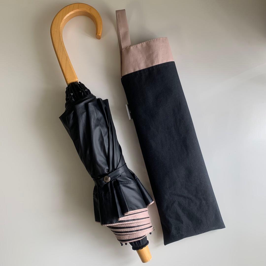 折りたたみ日傘２段折 コンビ 木曲がり　ブラック