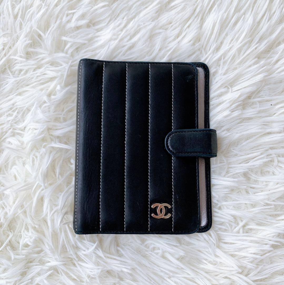 シャネル 手帳カバー　マドモアゼル ココマーク 6穴　ラムスキン　ブラック