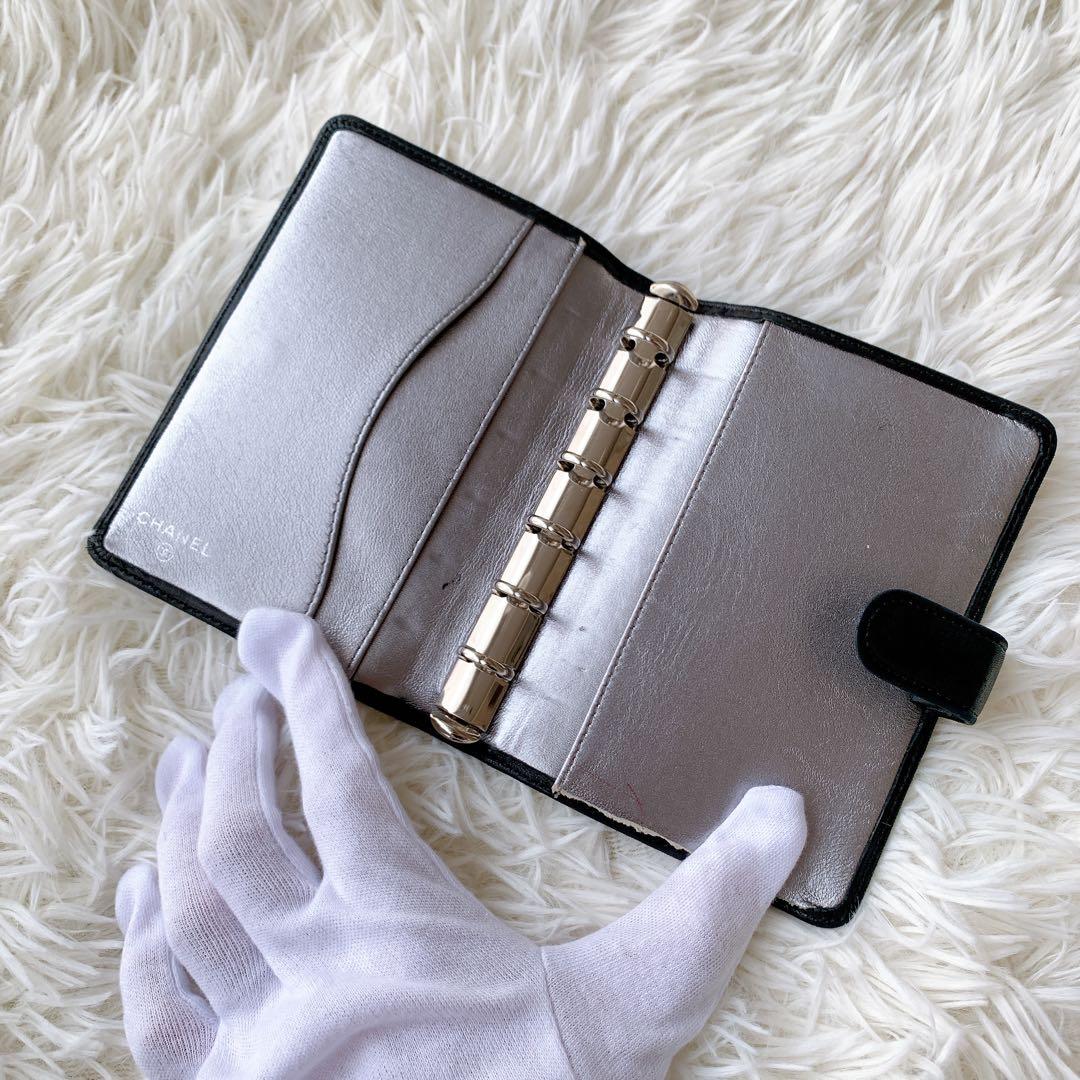 シャネル 手帳カバー　マドモアゼル ココマーク 6穴　ラムスキン　ブラック