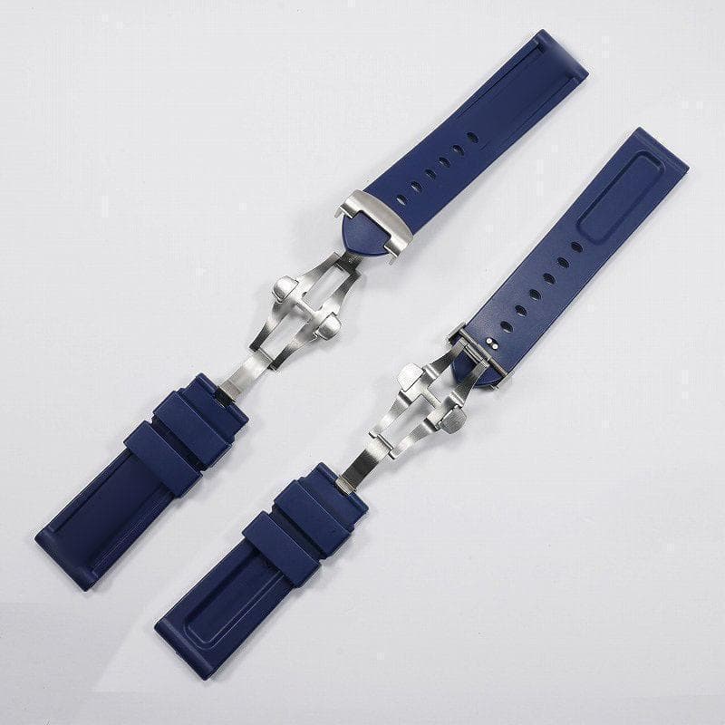 【ロゴ有り】パネライ用 互換ラバーベルト 24mm Ｄバックル付き ネイビー