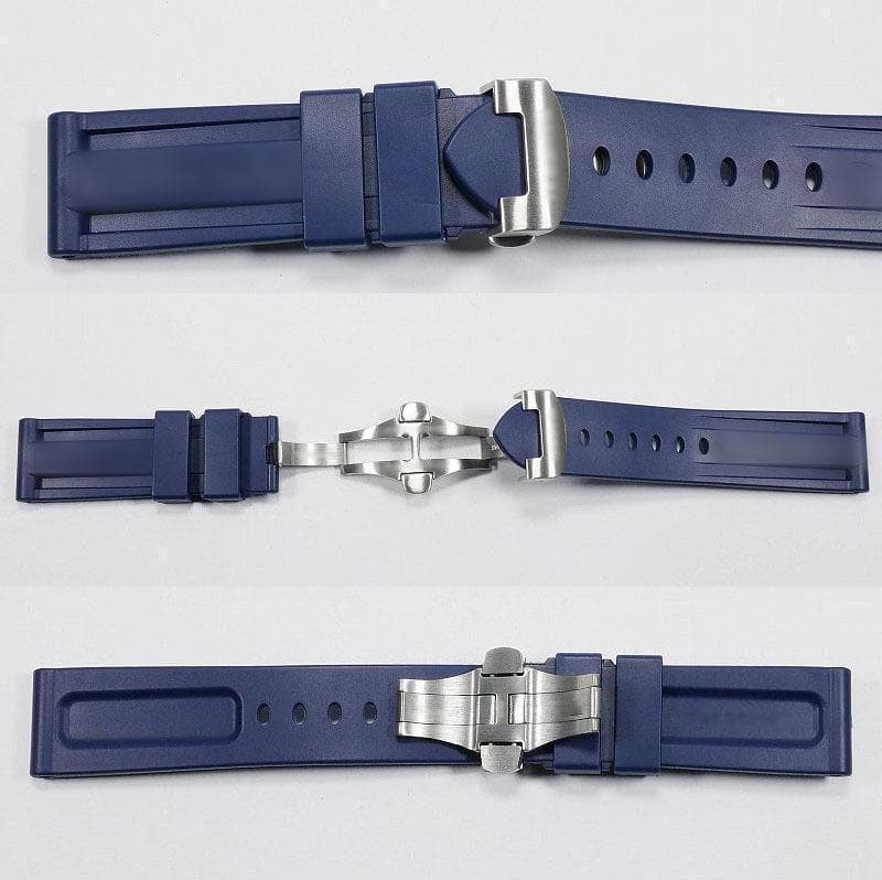 【ロゴ有り】パネライ用 互換ラバーベルト 24mm Ｄバックル付き ネイビー