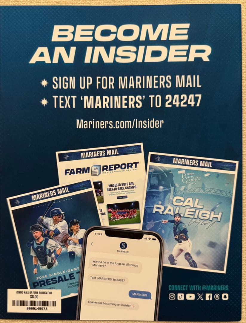 G*1様 イチロー　ICHIRO 殿堂入り記念プログラム　マリナーズ8/5〜10