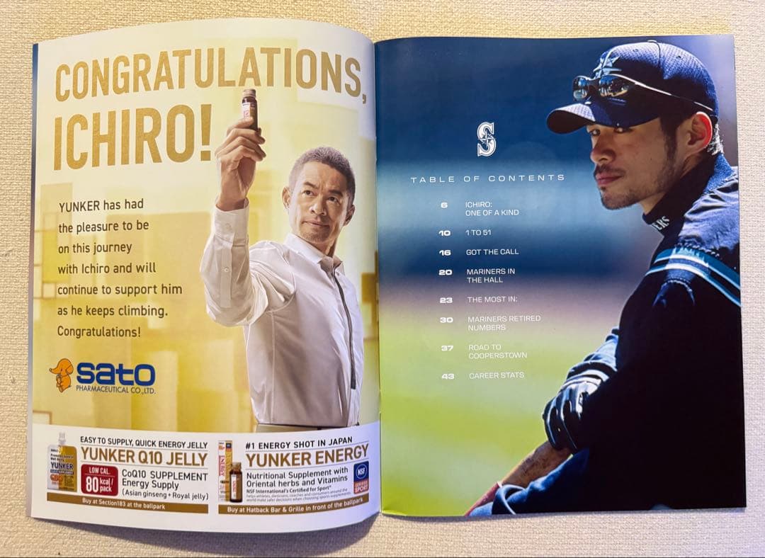 G*1様 イチロー　ICHIRO 殿堂入り記念プログラム　マリナーズ8/5〜10