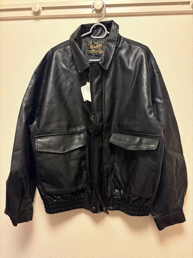 BEAMS HEART 黒 クラシックフェイクレザーブルゾン