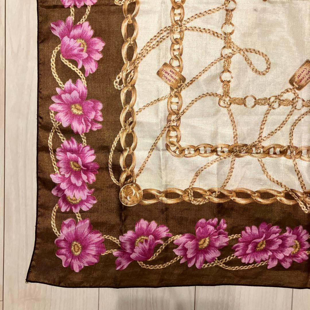 CHANEL シャネル シルク 大判 スカーフ チェーン 花柄 アクセサリー