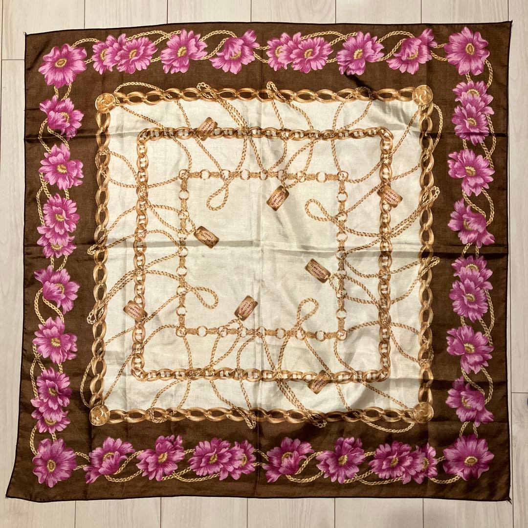 CHANEL シャネル シルク 大判 スカーフ チェーン 花柄 アクセサリー