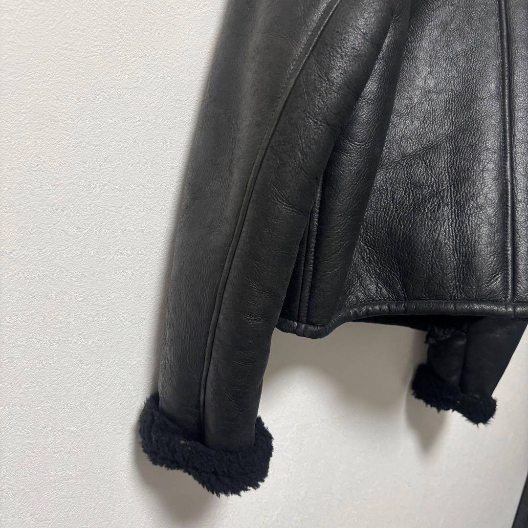 90's✨リアルムートン　シープスキン　レザージャケット　ダブルライダース　黒