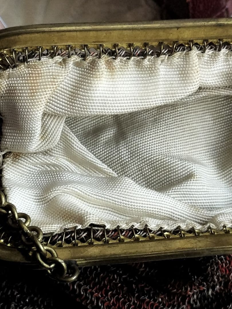 フランス アンティーク メタル メッシュ チェーン付き バッグ