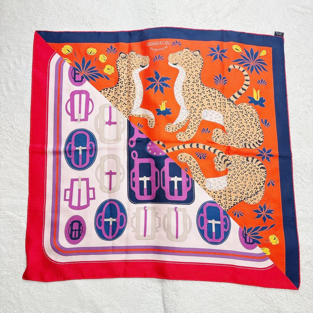 【極美品】エルメス カレ90 モダンなレオパード 切替 シルクスカーフ