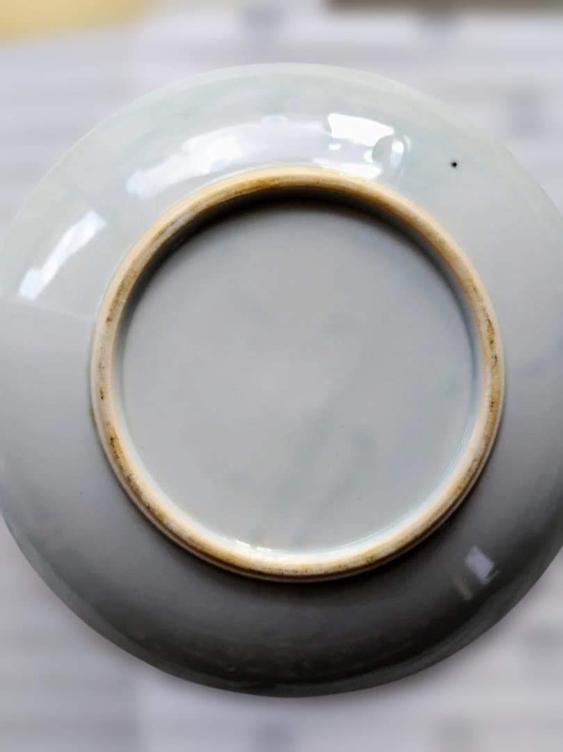 明治時代古伊万里銅板転写八角皿　有田焼手描き絵付飾り皿大と中