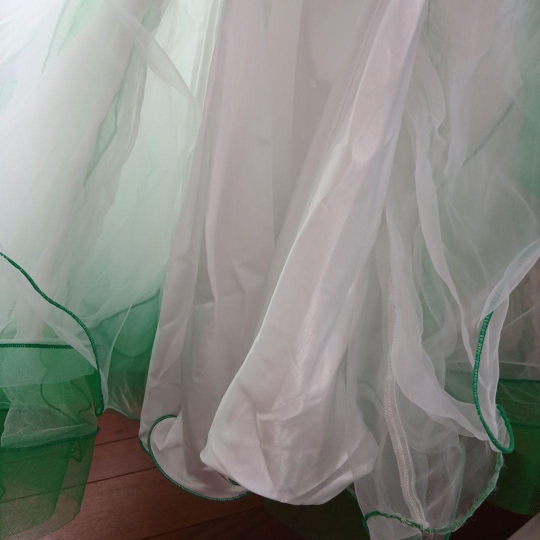 社交ダンスモダンドレス　腕付き　緑　白