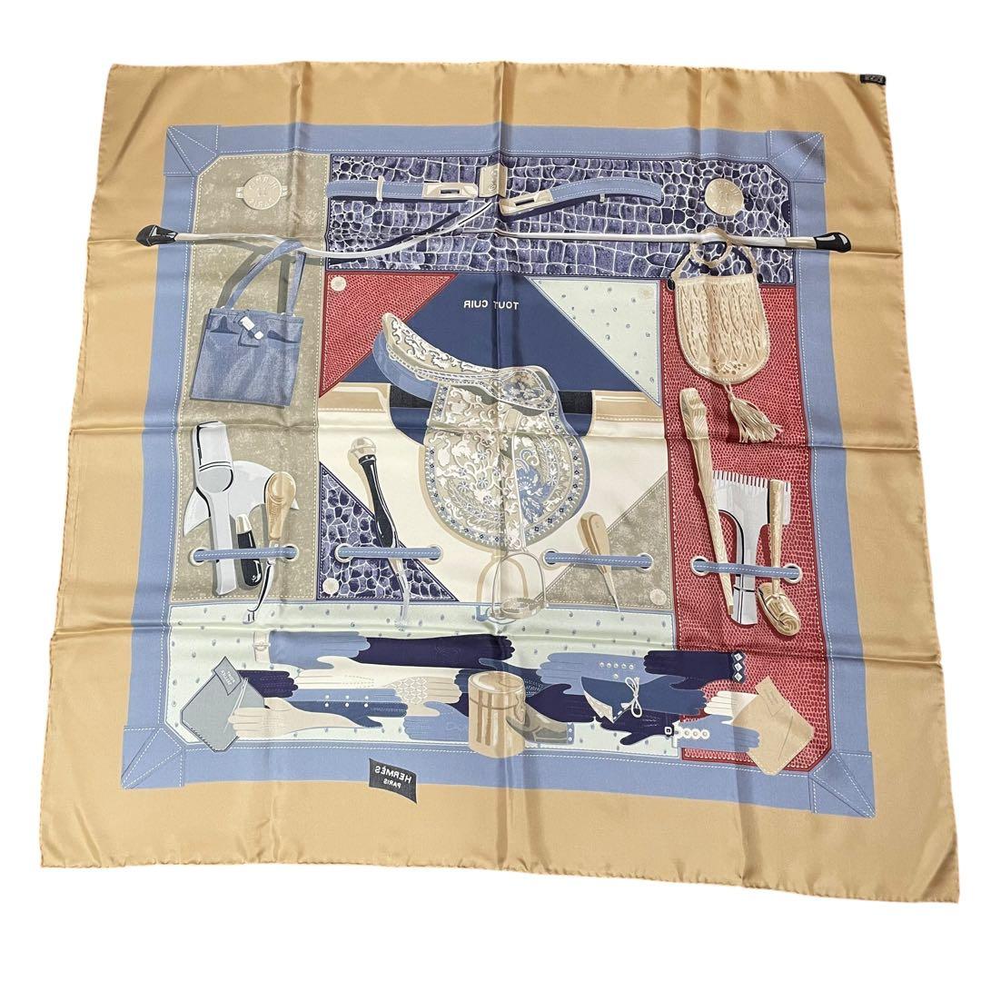 美品‼️HERMES TOUT CUIR　すべて革柄 箱付シルクカレ90希少