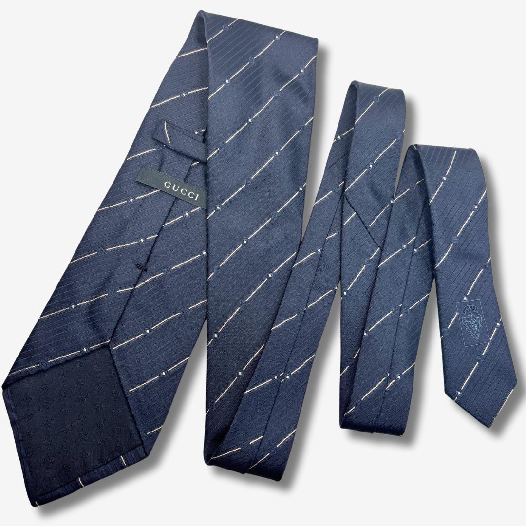 GUCCI シルクネクタイ ストライプ柄 ネイビー