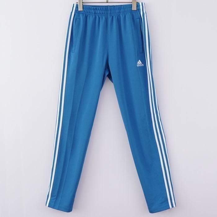 adidas アディダス トラックパンツ 古着 刺繍 L 青 白 12748
