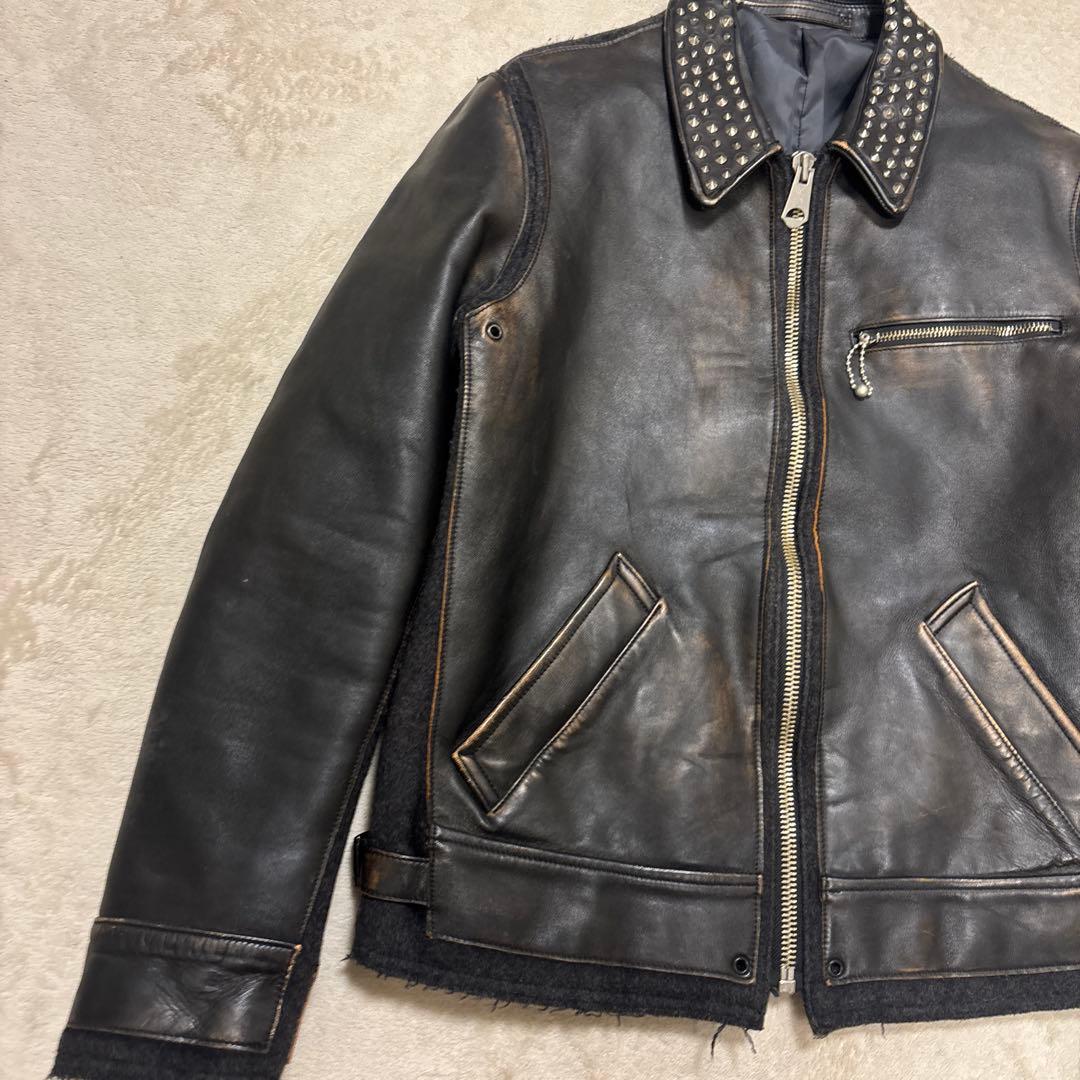 archive ミハラヤスヒロ スタッズ　ホースレザージャケット　ダメージ加工