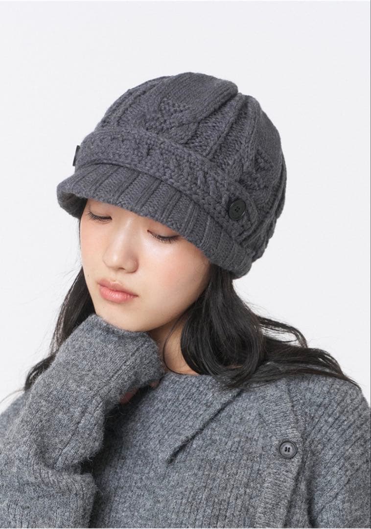 帽子 miseki seoul Cable knit beret GREY