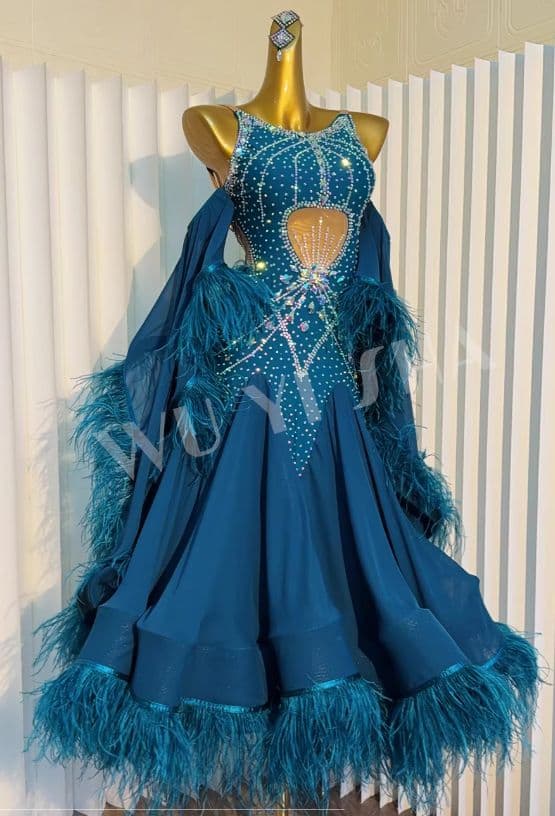 オーダーメイド　社交ダンス衣装　スタンダードドレス オーストリッチ羽根