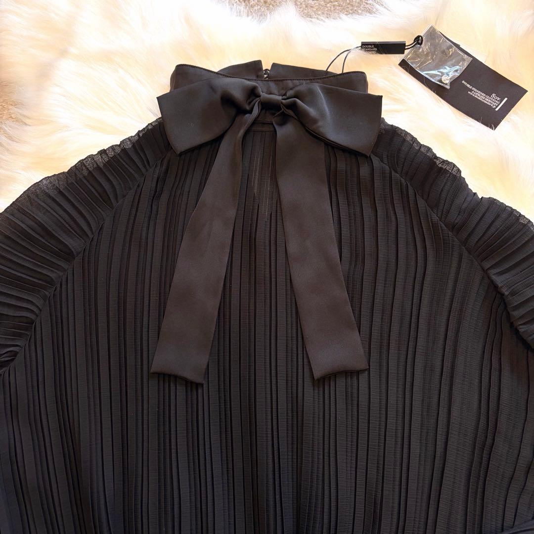 【タグ付き】Sov. プリーツ長袖ブラウス リボン付き ブラック シフォン