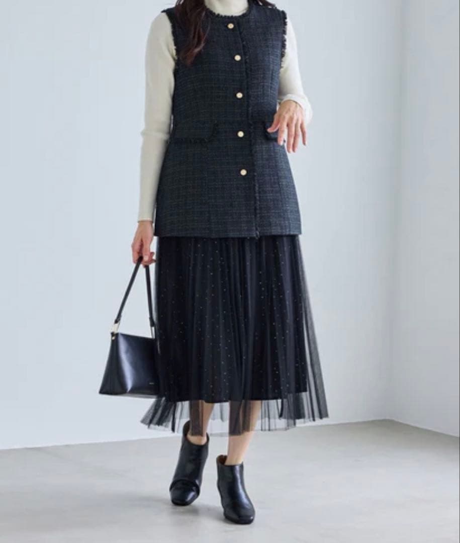 新品⭐︎ロペピクニック　ツイード金ボタンジレベスト　セレモニー　ネイビー