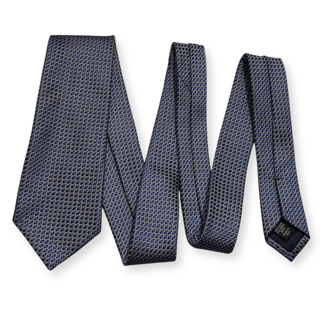美品✨エルメネジルドゼニア　ネクタイ　光沢感　ネイビー　ソリッド系　【A】
