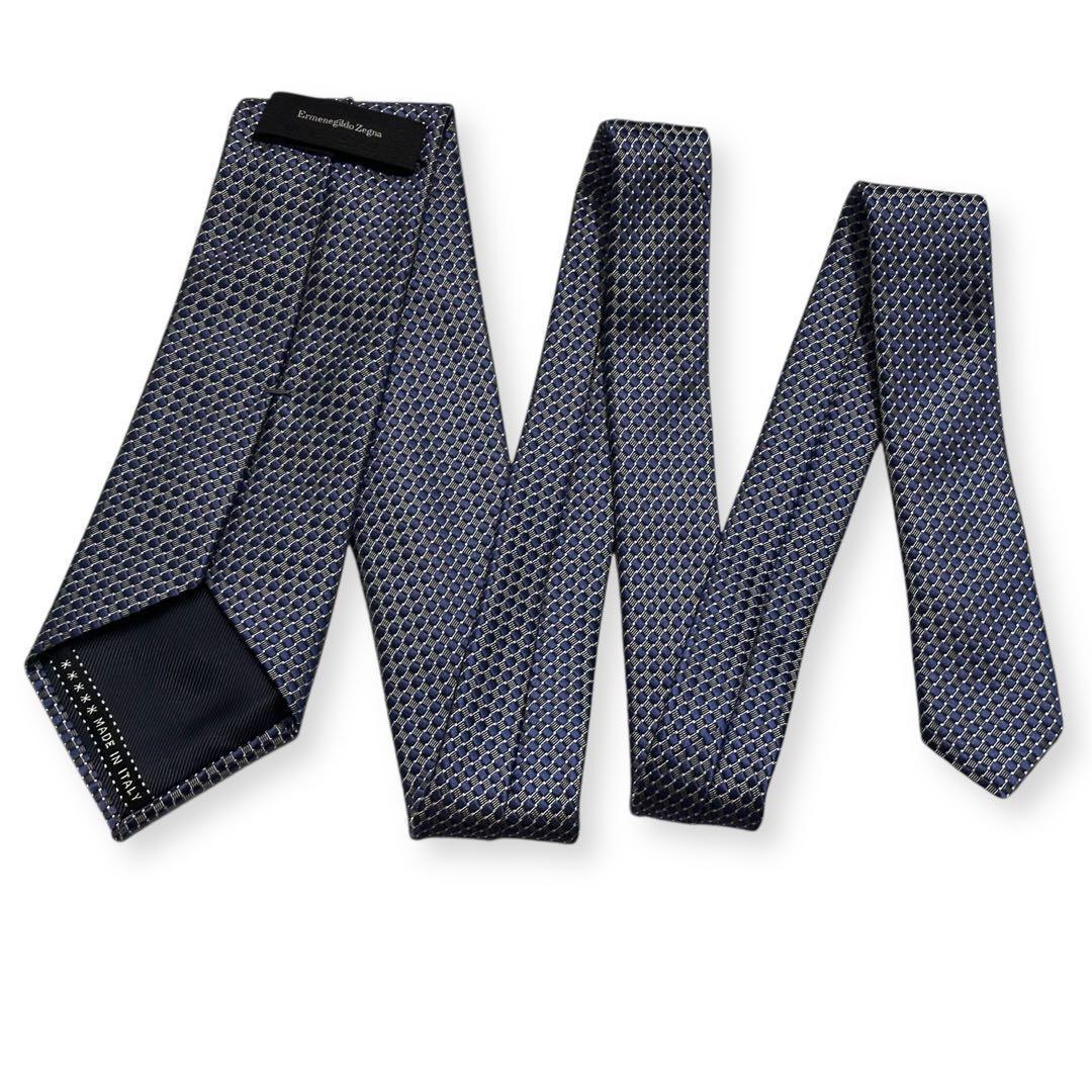 美品✨エルメネジルドゼニア　ネクタイ　光沢感　ネイビー　ソリッド系　【A】