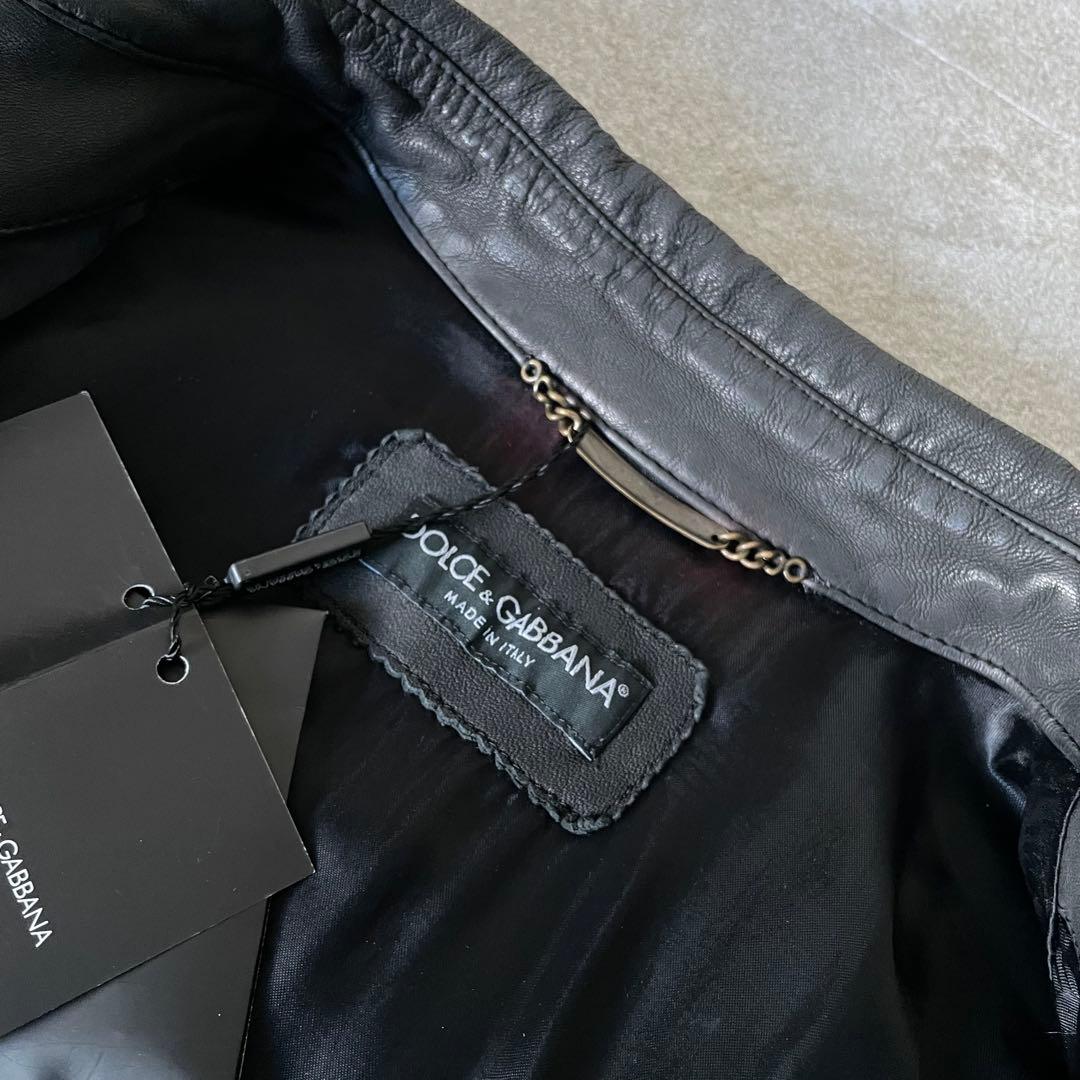 未使用★ドルチェ&ガッバーナ　ラムレザー　シャツジャケット　シワ加工　黒　44