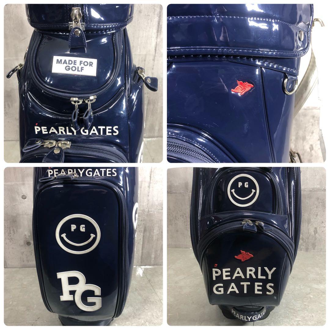 パーリーゲイツ　キャディバッグ　ゴルフ　ネイビー　エナメル生地　5分割　カート式