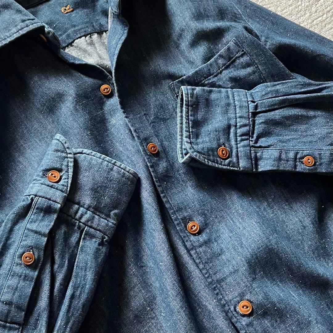 45R 人気 デニム インディゴ染め シャツ ネップ R刺繍 S 45rpm