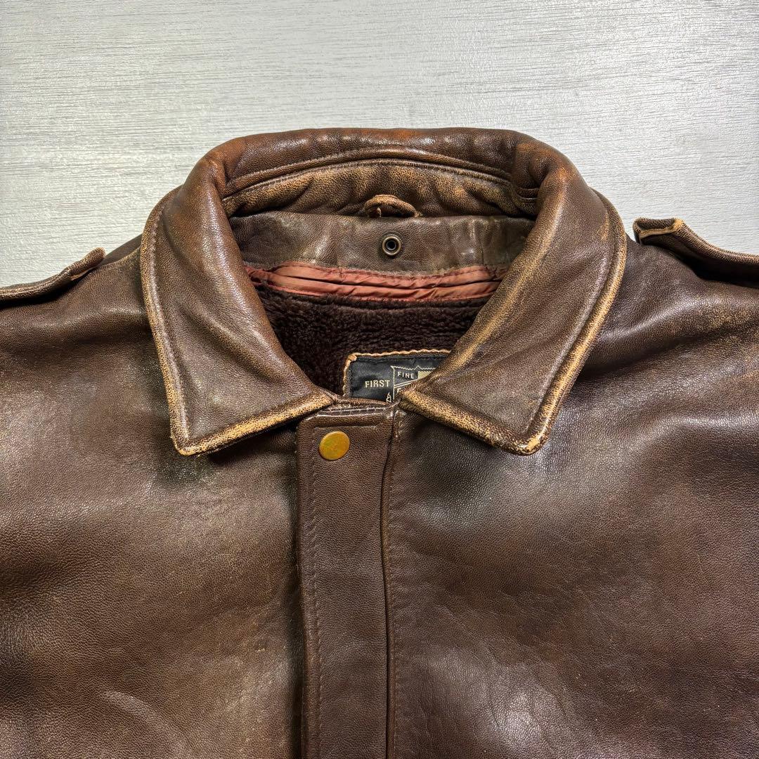 90's✨レザージャケット　A-2 羊革　ラムレザー　茶色　ショート丈　短丈　L