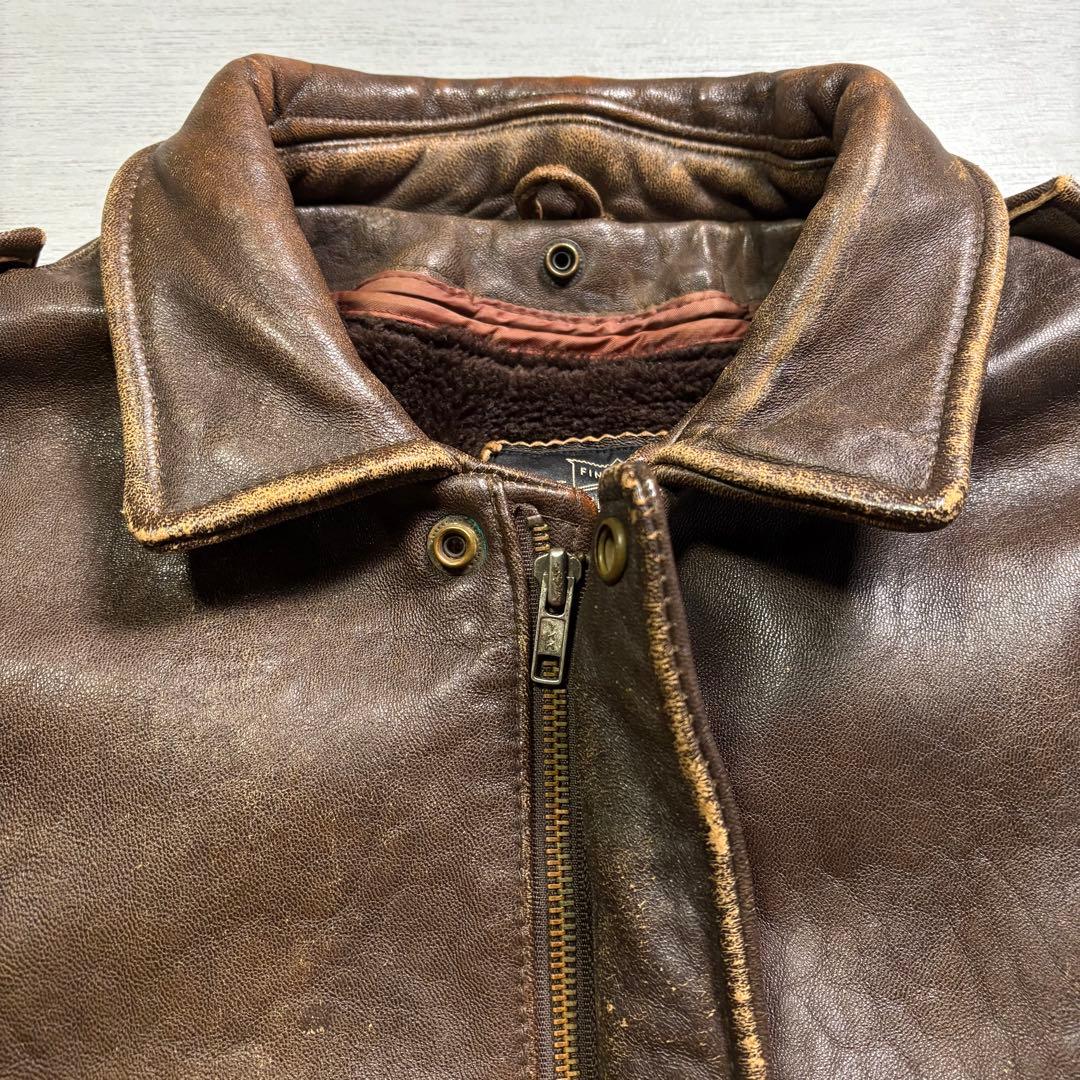 90's✨レザージャケット　A-2 羊革　ラムレザー　茶色　ショート丈　短丈　L