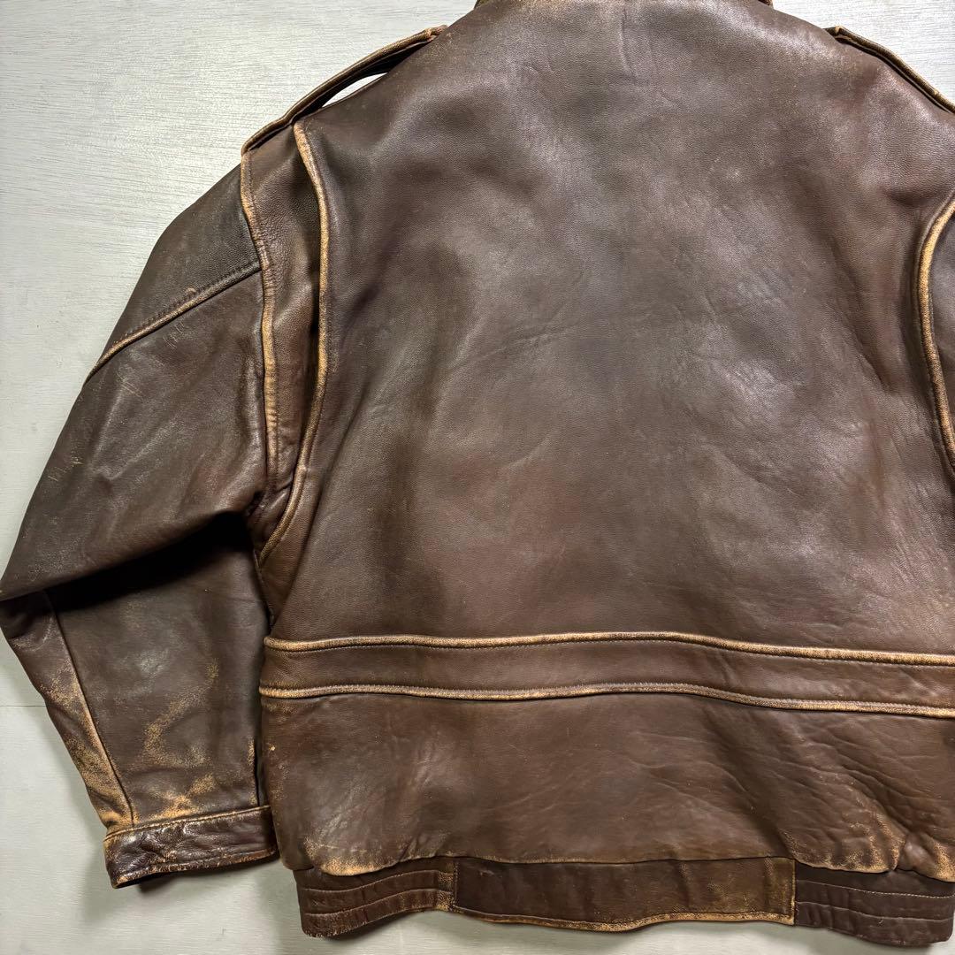 90's✨レザージャケット　A-2 羊革　ラムレザー　茶色　ショート丈　短丈　L