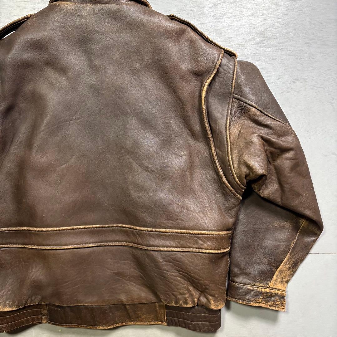 90's✨レザージャケット　A-2 羊革　ラムレザー　茶色　ショート丈　短丈　L