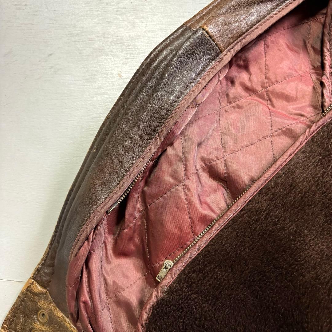 90's✨レザージャケット　A-2 羊革　ラムレザー　茶色　ショート丈　短丈　L