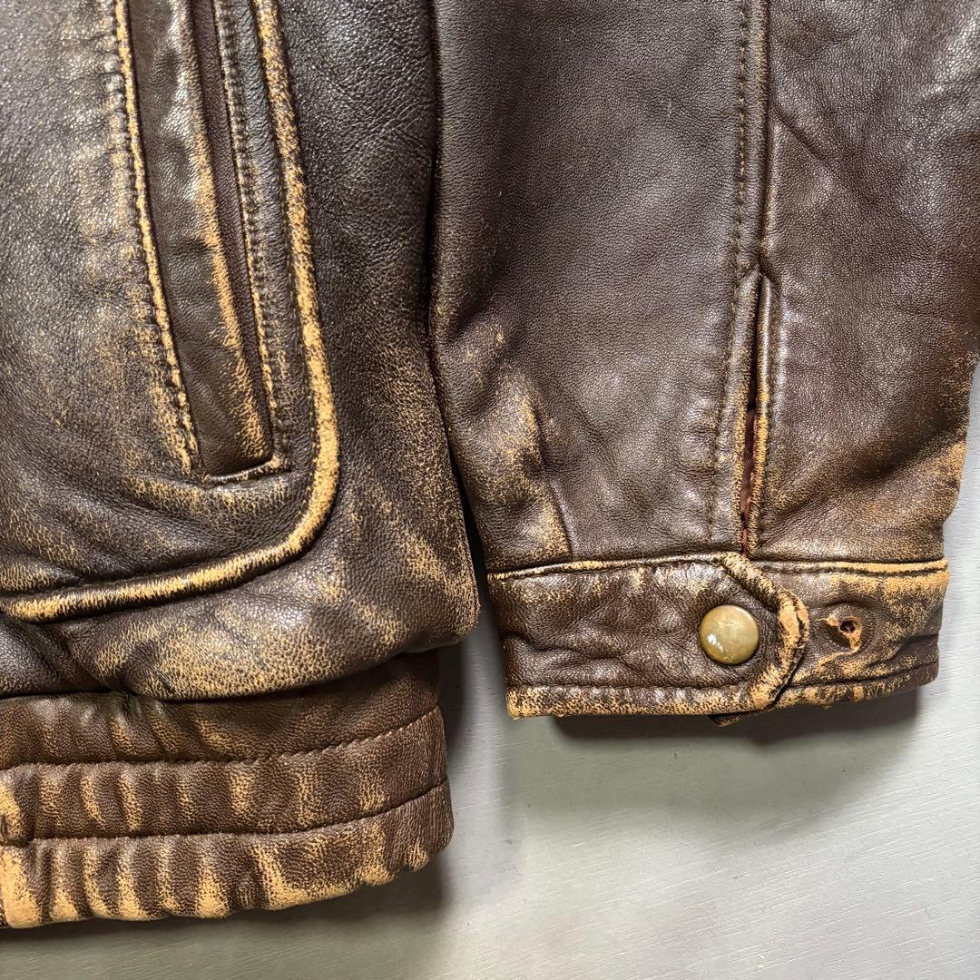 90's✨レザージャケット　A-2 羊革　ラムレザー　茶色　ショート丈　短丈　L
