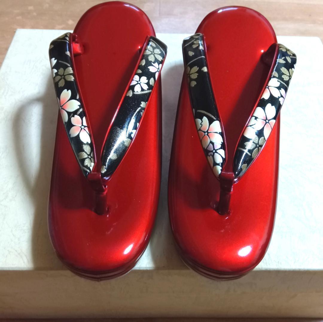 草履バッグセット　成人式　和装　赤系　花柄　箱付き