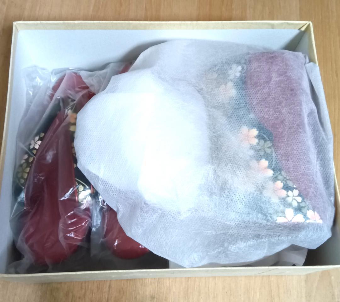 草履バッグセット　成人式　和装　赤系　花柄　箱付き