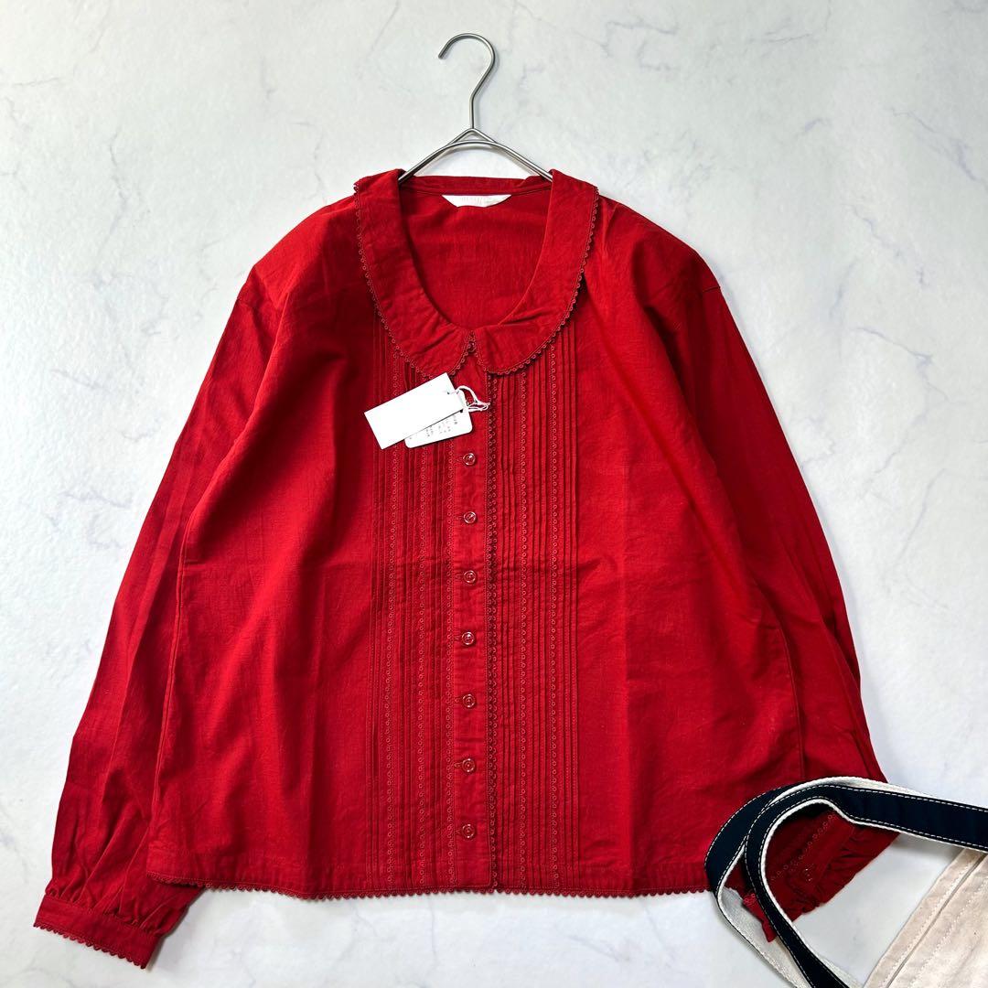 美品ピンクハウスPINK HOUSE ピンタック フリルブラウス 丸襟 レース