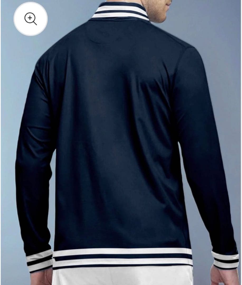 ネイビー/ホワイト ストライプ メンス ジップアップ長袖ハイネックシャツXL