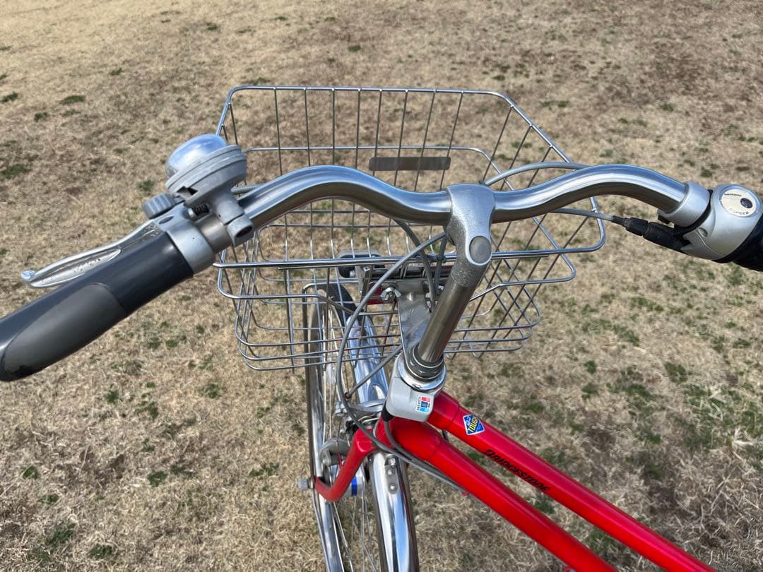 BRIDGESTONE シティサイクル 赤 前カゴ付き　27インチ
